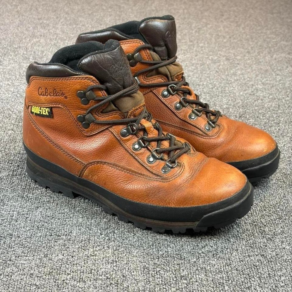 Cabelas GoreTex Brown Leather Chunky Lace Up‎ Hiking Boots Size 10.5 W